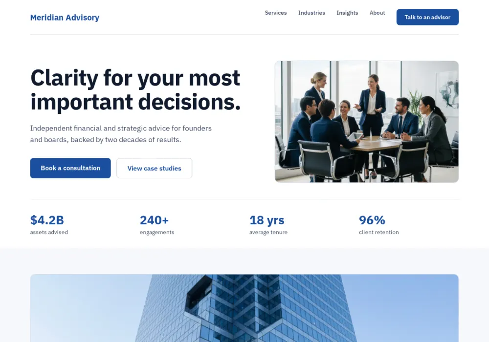 Meridian Advisory - Corporate redesign by Attract