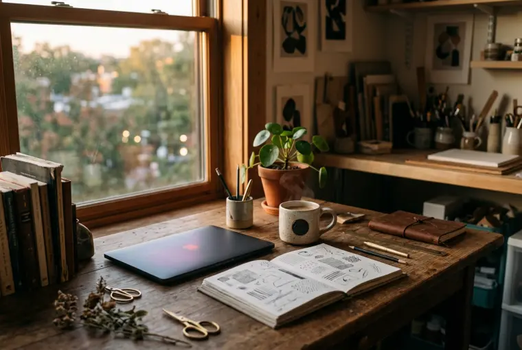 A designer studio desk with a redesign in progress
